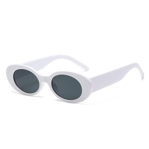 LVTFCO Ovale Sonnenbrille für Damen und Herren, luxuriös, klein, Retro, ovale Sonnenbrille, Vintage-Mode, Damenbrille, UV400, Weiß/Grau, Einheitsgröße von LVTFCO