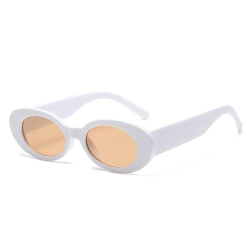 LVTFCO Ovale Sonnenbrille für Damen und Herren, luxuriös, klein, Retro, ovale Sonnenbrille, Vintage-Mode, Damenbrille, UV400, Weißbraun, Einheitsgröße von LVTFCO