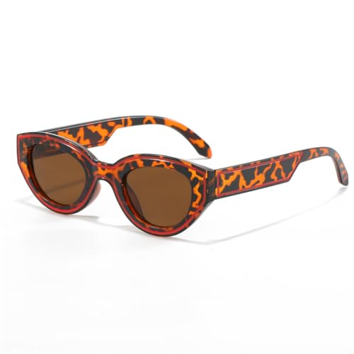 LVTFCO Polygon Damen-Sonnenbrille, Vintage, Farbverlauf, Bonbonfarben, Katzenaugen-Sonnenbrille, trendige Reisebrille, UV400, Leopard von LVTFCO