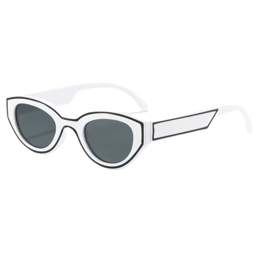 LVTFCO Polygon Damen-Sonnenbrille, Vintage, Farbverlauf, Bonbonfarben, Katzenaugen-Sonnenbrille, trendige Reisebrille, UV400, weiß von LVTFCO