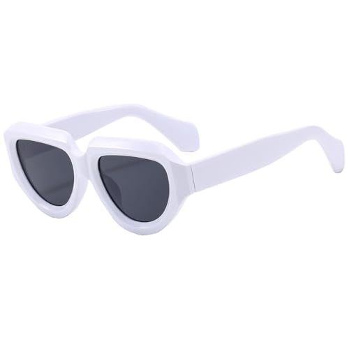 LVTFCO Polygonale personalisierte Sonnenbrille mit großem Rahmen, Modetrend, Retro-Brille, breites verspiegeltes Bein, Sonnenbrille für Damen, weiß von LVTFCO