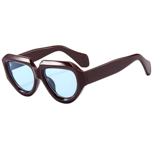 LVTFCO Polygonale personalisierte Sonnenbrille mit großem Rahmen, modischer Trend, Retro-Brille, breites verspiegeltes Bein, Sonnenbrille für Damen, Rot/Blau von LVTFCO