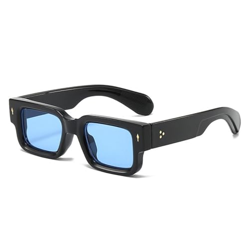 LVTFCO Quadratische Sonnenbrille Damen Vintage Nieten Trending Clear Ocean Gradient Lens Shades UV400 Herren Punk Sonnenbrille, Schwarz Blau, Einheitsgröße von LVTFCO