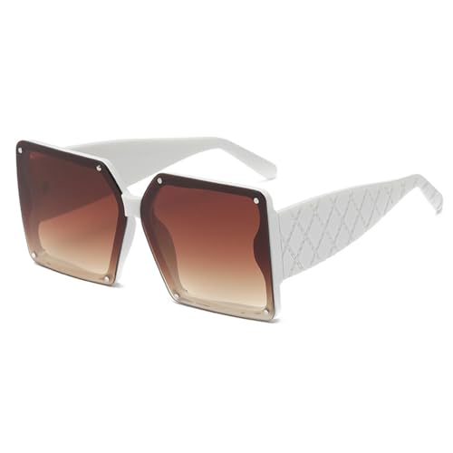 LVTFCO Quadratische Sonnenbrille für Damen, modisch, übergroß, randlos, mit Nieten, Vintage-Brille, Retro, Grün, Farbverlauf, UV400, weiß, Einheitsgröße von LVTFCO