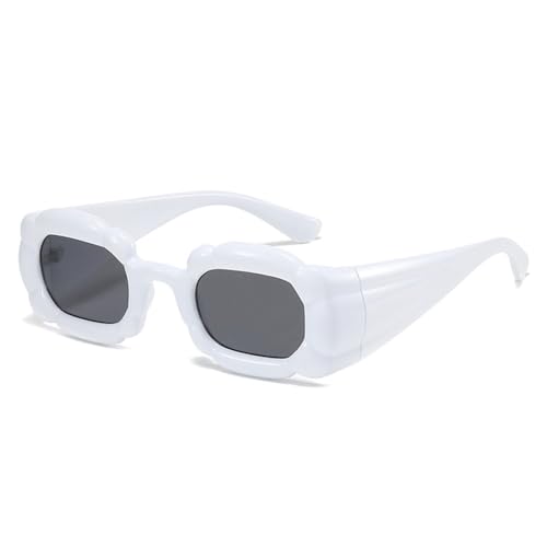 LVTFCO Quadratische Sonnenbrille für Damen in Bonbonfarben, UV400, Vintage-Farbverlauf, unregelmäßige Sonnenbrille mit weiten Beinen, Weißgrau, Einheitsgröße von LVTFCO