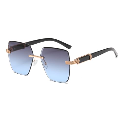 LVTFCO Rahmenlose Sonnenbrille mit Zierrand, modischer Trend, Persönlichkeit, großer Rahmen, Sonnenbrille, Gold, Grau, Blau, Einheitsgröße von LVTFCO