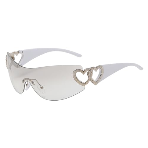 LVTFCO Randlose Sonnenbrille für Damen, trendige Sonnenbrille mit Farbverlauf, umlaufende Punk-Einteiler-Brille, übergroße modische Sonnenbrille, Weiß, Hellgrau, Einheitsgröße von LVTFCO