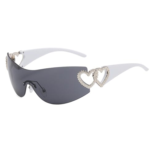 LVTFCO Randlose Sonnenbrille für Damen, trendige Sonnenbrille mit Farbverlauf, umlaufende Punk-Einteiler-Brille, übergroße modische Sonnenbrille, Weiß/Schwarz, Einheitsgröße von LVTFCO