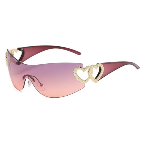 LVTFCO Randlose Sonnenbrille für Herren und Damen, trendige Sonnenbrille mit Farbverlauf, umlaufende Punk-Einteiler-Brille, modische Sonnenbrille, Lila/Pink von LVTFCO
