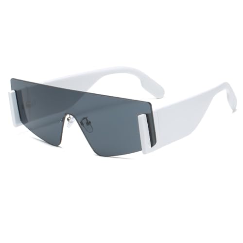 LVTFCO Randlose quadratische Sonnenbrille für Damen, rechteckige Sonnenbrille, modische Brauntöne, einteilige Brille, weiß, Einheitsgröße von LVTFCO