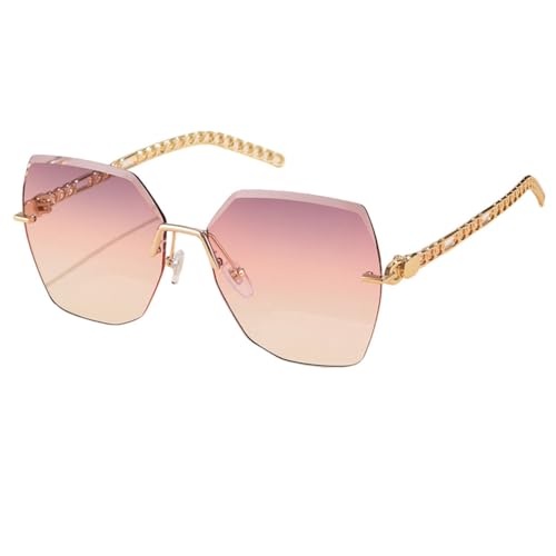 LVTFCO Randlose quadratische Sonnenbrille für Damen mit Kettenrahmen, luxuriös, rahmenlos, modisch, übergroß, Vintage-Brille, UV400, lila, pink, Einheitsgröße von LVTFCO