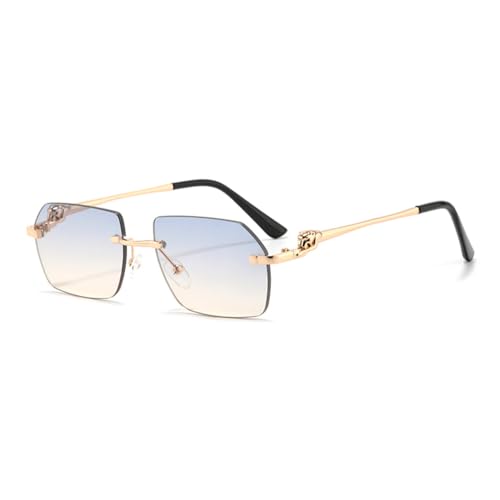 LVTFCO Randlose rechteckige Sonnenbrille für Damen, modisch, rahmenlos, quadratisch, Damen-Sonnenbrille, klassische Farbverlauf-Brille, UV400, blau, Farbverlauf braun von LVTFCO