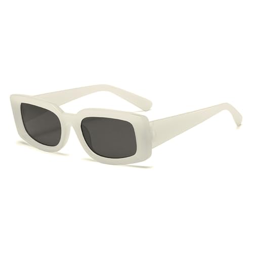 LVTFCO Rechteckige Sonnenbrille Damen Herren Retro Farbverlauf Sonnenbrille Kleine Sport Quadratische Sonnenbrille UV400,Weiß von LVTFCO