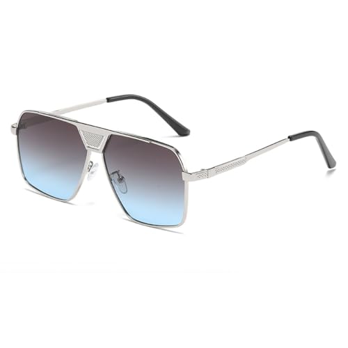 LVTFCO Rechteckige Sonnenbrille für Männer und Frauen, quadratische Sonnenbrille, Metallrahmen, Farbverlauf, Brille, UV400, Schwarz, Farbverlauf Blau, Einheitsgröße von LVTFCO