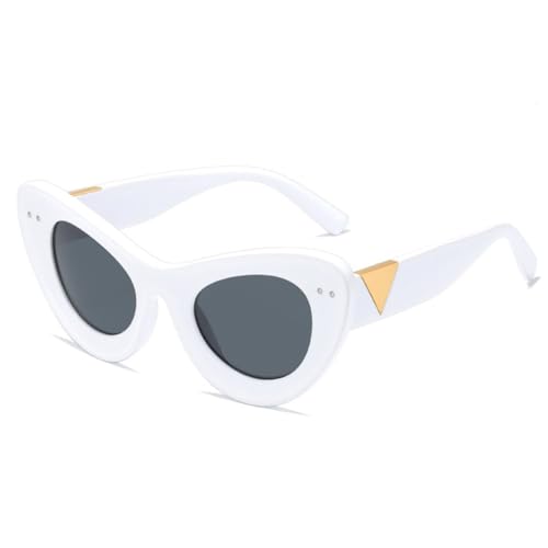 LVTFCO Retro Cat Eye Damen Sonnenbrille Mode Nieten Dekoration Klare Linse Brillen Herren Trendy Sonnenbrille UV400,Weißgrau,Einheitsgröße von LVTFCO