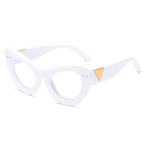 LVTFCO Retro Cat Eye Sonnenbrille für Damen, modische Nietendekoration, klare Gläser, Brillen für Herren, trendige Sonnenbrille, UV400, Weiß, Einheitsgröße von LVTFCO