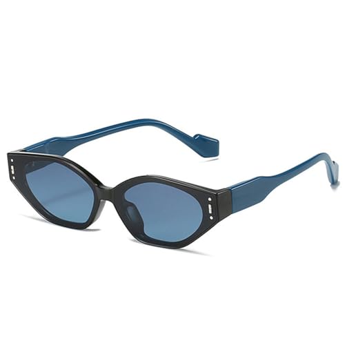 LVTFCO Retro Kleine Cat Eye Polygon Sonnenbrille Damenmode Zweifarbige Brille Herren Nieten Sonnenbrillen Shades UV400,Schwarz Blau Blau,Einheitsgröße von LVTFCO