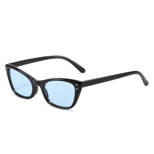 LVTFCO Retro Kleine Katzenaugen-Sonnenbrille, Damenmode, klarer Ozean, Farbverlaufsgläser, UV400, Herren-Nieten, Sonnenbrille, Schwarz, Blau, Einheitsgröße von LVTFCO