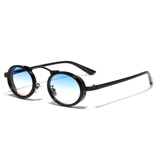 LVTFCO Retro-Punk-Sonnenbrille für Damen, klein, oval, mit Farbverlauf, UV400, für Herren, trendige Halbmetall-Sonnenbrille, schwarz-blauer Farbverlauf, Einheitsgröße von LVTFCO