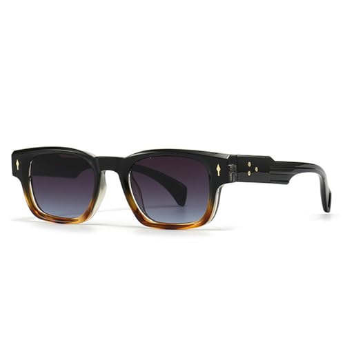 LVTFCO Retro Quadratische Sonnenbrille Damen Mode Farbverlauf Shades UV400 Männer Trend Nieten Punk Sonnenbrille, Schwarz Grau Blau, Einheitsgröße von LVTFCO