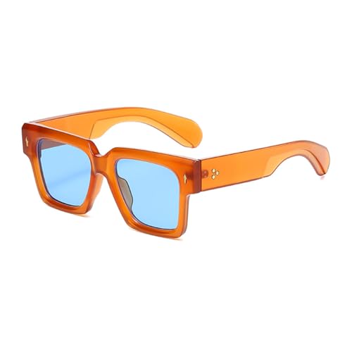 LVTFCO Retro Quadratische Sonnenbrille Weibliche Metallbrille Einfachheit Großer Rahmen Brille,Orange Blau von LVTFCO