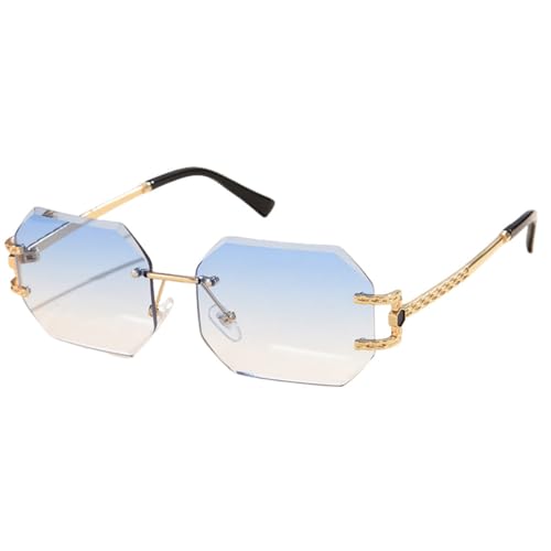 LVTFCO Retro Sonnenbrille Damen Randlose Polygon Sonnenbrille Fashion Shades Quadratische Schnittlinse Damen Rahmenlose Brille,Blau von LVTFCO