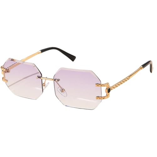 LVTFCO Retro Sonnenbrille Damen Randlose Polygon Sonnenbrille Fashion Shades Quadratische Schnittlinse Damen Rahmenlose Brille,Lila von LVTFCO
