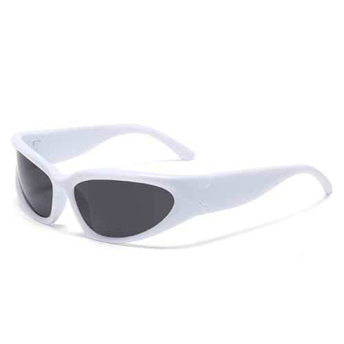 LVTFCO Retro-Sonnenbrille im Katzenaugen-Design für Herren, Punk-Stil, modisch, bunt, verspiegelt, UV400-Schutz, Sonnenbrille für Damen, Sport, Autofahren, Weiß/Grau, Einheitsgröße von LVTFCO