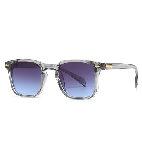 LVTFCO Retro-Sonnenbrille im klassischen Design, quadratisch, für Damen, UV400, trendige Sonnenbrille mit Nieten und Farbverlauf, Grau, Grau, Blau, Einheitsgröße von LVTFCO