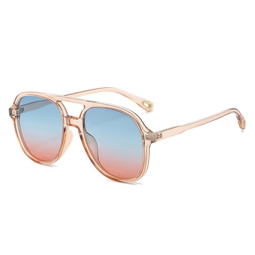 LVTFCO Retro-Sonnenbrille mit Doppelsteg, polarisiert, für Herren, klassisch, für Damen, mit Farbverlauf, UV400, trendige Autofahrer-Sonnenbrille, Champagnerblau/Pink, Einheitsgröße von LVTFCO