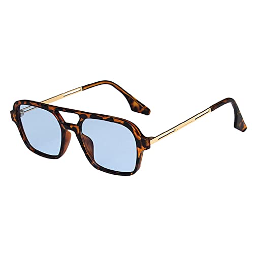 LVTFCO Retro-Sonnenbrille mit Doppelsteg für Damen, modische Sonnenbrille mit rosa Farbverlauf, trendige Sonnenbrille mit Leopardenmuster, blau, für Herren, Leopardenblau, wie auf dem Bild von LVTFCO