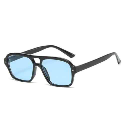 LVTFCO Retro-Sonnenbrille mit Doppelsteg für Damen, quadratisch, modisch, mit Farbverlauf, trendige Sonnenbrille für Herren mit Ozeanlinse, UV400, Schwarz/Blau, Einheitsgröße von LVTFCO