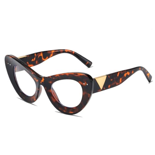 LVTFCO Retro-Sonnenbrille mit Katzenaugen-Motiv, für Damen, modische Nietendekoration, klare Gläser, Sonnenbrille für Herren, trendige Sonnenbrille, UV400, Leopardenmuster, Einheitsgröße von LVTFCO