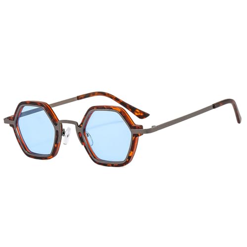 LVTFCO Retro-Sonnenbrille mit quadratischem Polygon-Muster, für Damen, modisch, klare Ozean-Farbverlaufsgläser, für Herren, trendige Punk-Sonnenbrille, UV400, Leopardenblau, Einheitsgröße von LVTFCO