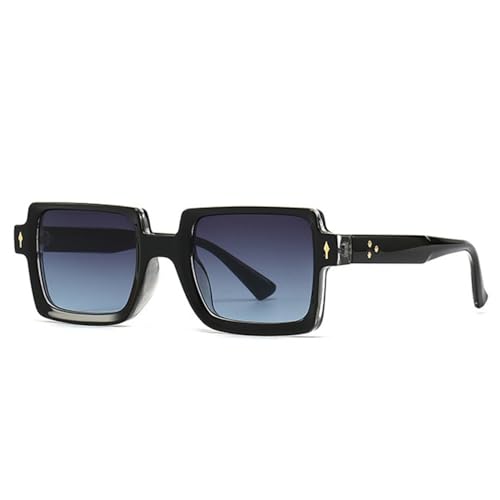 LVTFCO Retro Square Rivets Punk Sonnenbrille Herren Shades UV400 Fashion Gradient Damen Trendy Sonnenbrille,Schwarz Grau Blau,Einheitsgröße von LVTFCO