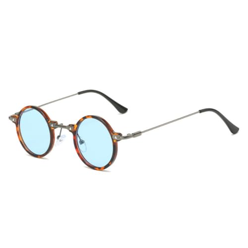 LVTFCO Retro Steampunk Kleine Runde Herren Hip Hop Sonnenbrille Mode Damen Klare Ozeangläser Sonnenbrille UV400 Damen Brillengestell,Leopardenblau,Einheitsgröße von LVTFCO