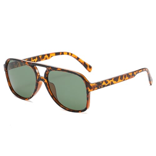 LVTFCO Retro Übergroße Doppelsteg-Sonnenbrille für Herren, klare Brillenfassung für Damen, Gelb/Blau, UV400, Leopardenmuster, Dunkelgrün, Einheitsgröße von LVTFCO