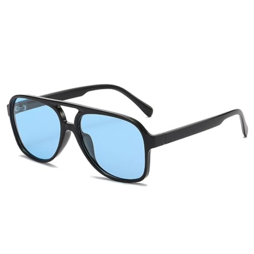 LVTFCO Retro Übergroße Doppelsteg-Sonnenbrille für Herren, klare Brillenfassung für Damen, Gelb/Blau, UV400, Schwarz/Blau, Einheitsgröße von LVTFCO