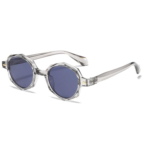 LVTFCO Retro Unregelmäßige Ovale Sonnenbrille Damen Shades UV400 Mode Nieten Dekoration Brillen Männer Punk Polygon Sonnenbrille,Grau Blau,Einheitsgröße von LVTFCO