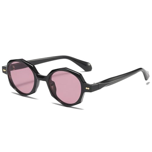 LVTFCO Retro Unregelmäßige Ovale Sonnenbrille Damen Shades UV400 Mode Nieten Dekoration Brillen Männer Punk Polygon Sonnenbrille,Schwarz Lila Rosa,Einheitsgröße von LVTFCO