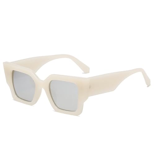 LVTFCO Retro Unregelmäßige Quadratische Sonnenbrille Damen Jelly White Shades UV400 Mode Herren Polygon Cat Eye Leopard Sonnenbrille, Jelly White Silver, Einheitsgröße von LVTFCO