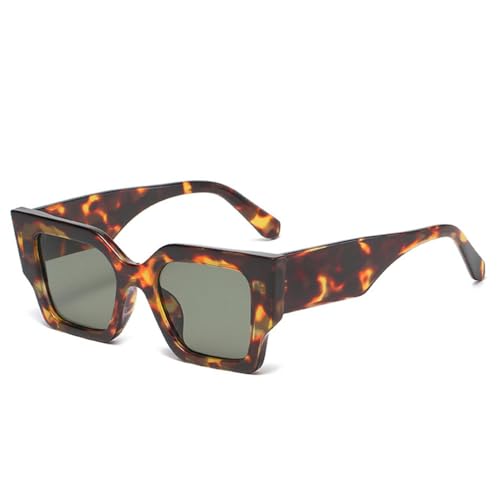 LVTFCO Retro Unregelmäßige Quadratische Sonnenbrille Damen Jelly White Shades UV400 Mode Herren Polygon Cat Eye Leopard Sonnenbrille,Leopard Dunkelgrün,Einheitsgröße von LVTFCO