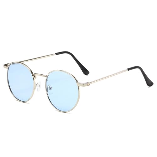 LVTFCO Retro klassische runde Herren-Sonnenbrille mit Metallrahmen, modisch, klarer Ozean, Farbverlaufsgläser, UV400, Damen-Punk-Sonnenbrille, Silberblau, Einheitsgröße von LVTFCO