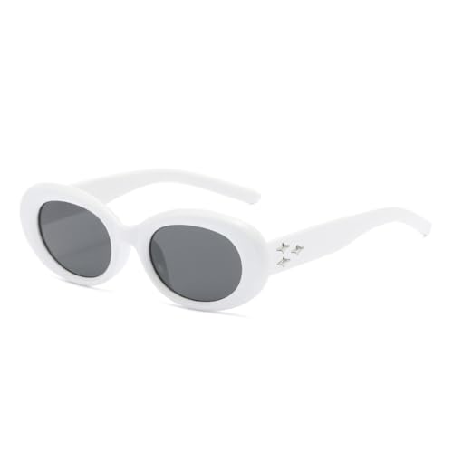 LVTFCO Sonnenbrille Damen Herren Klein Oval Trend Sutra Schlichte Lässige Und Retro Brille UV400,Weiß von LVTFCO