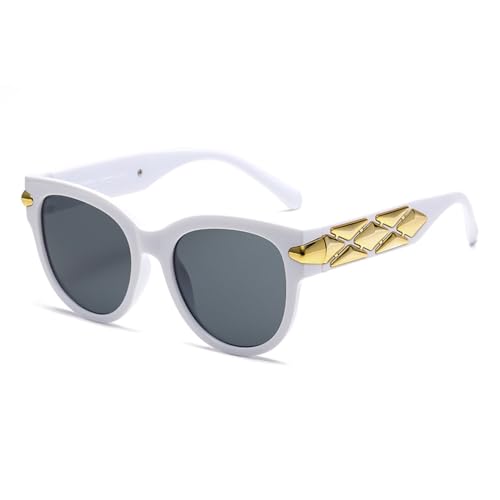 LVTFCO Sonnenbrille Ovale Sonnenbrille Herren Hip-Hop-Stil Brille Runder Acetatrahmen Damen Modebrille Weiblich UV400,Weißgrau von LVTFCO