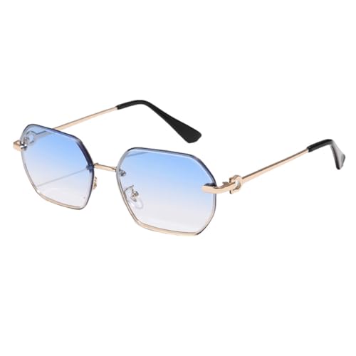 LVTFCO Sonnenbrille aus Metall mit Polygon-Muster für Damen und Herren, unregelmäßiges Fahren, schwarze quadratische Sonnenbrille, UV400, Blau von LVTFCO