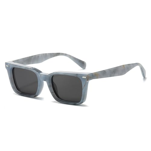 LVTFCO Sonnenbrille für Damen, modisch, quadratisch, dunkelgrüne Farbtöne, UV400, Retro-Nieten, Dekoration, Punk, Herren-Sonnenbrille, blaues Muster grau, Einheitsgröße von LVTFCO