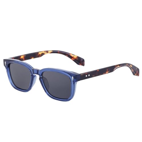 LVTFCO Sonnenbrille für Herren, Vintage, quadratisch, mit Nieten, modisch, mit zweifarbigem Farbverlauf, UV400, für Damen, Blau, Leopardengrau, Einheitsgröße von LVTFCO