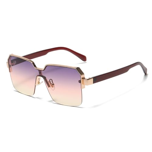 LVTFCO Sonnenbrille für Herren und Damen, luxuriös, modisch, Vintage-Sonnenbrille, quadratischer Rahmen aus Metall, UV400, Violett/Gelb von LVTFCO