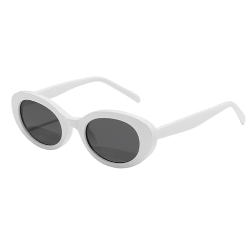 LVTFCO Sonnenbrille im Retro-Stil, oval, für Damen und Herren, fürs Angeln, mit schwarzem Rahmen, UV400, Weiß von LVTFCO